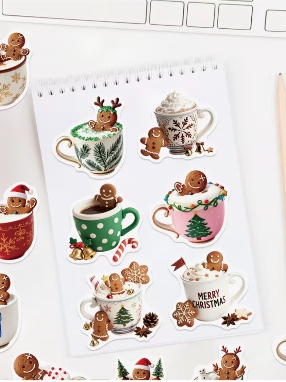 50 Holiday Gingerbread Cookies in Mugs Stickers Christmas Cocoa Coffee Baking - Picture 12 of 16